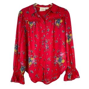 Maeve Anthropologie Fredericka Birds Blouse Red Size 0 EUC